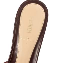 Pre Owned Fendi Burgundy Patent Leather and Zucca Heel Peep Toe Slide Sandals Size 37.5
