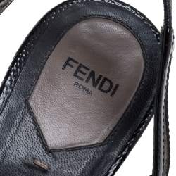 Pre Owned Fendi Black/Brown Tobacco Zucca Canvas and Patent Leather Slingback Sandals Size 39