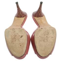 Pre Owned Fendi Coral Pink Patent Leather Peep Toe Slide Sandals Size 41