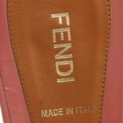 Pre Owned Fendi Coral Pink Patent Leather Peep Toe Slide Sandals Size 41