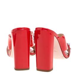 Pre Owned Fendi Red Patent Leather Embellished Floral Appliquéd Mules Size 36