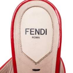 Pre Owned Fendi Red Patent Leather Embellished Floral Appliquéd Mules Size 36