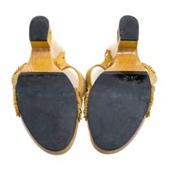 Pre Owned Fendi Yellow Zucca Canvas Wedge Slides Sandals Size 40 