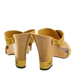 Pre Owned Fendi Yellow Zucca Canvas Wedge Slides Sandals Size 40 