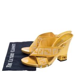 Pre Owned Fendi Yellow Zucca Canvas Wedge Slides Sandals Size 40 