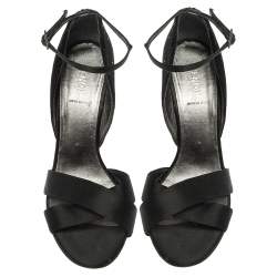 Pre Owned Fendi Black Velvet And Satin Glitter Embellished Criss Cross Ankle Strap Sandals Size 39
