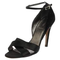 Pre Owned Fendi Black Velvet And Satin Glitter Embellished Criss Cross Ankle Strap Sandals Size 39