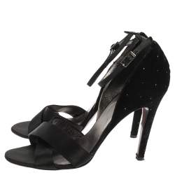 Pre Owned Fendi Black Velvet And Satin Glitter Embellished Criss Cross Ankle Strap Sandals Size 39
