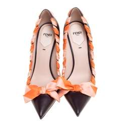 Pre Owned Fendi Brown Leather Ribbon Detail Pointed Toe Pumps Size 38