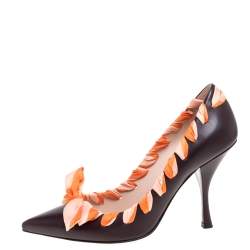 Pre Owned Fendi Brown Leather Ribbon Detail Pointed Toe Pumps Size 38