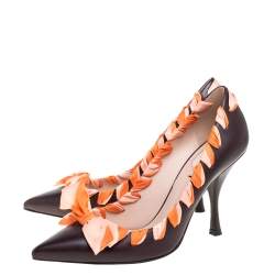 Pre Owned Fendi Brown Leather Ribbon Detail Pointed Toe Pumps Size 38