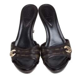 Fendi Brown Zucca Canvas And Leather Trim Open Toe Platform Sandals Size 36.5