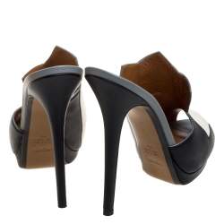 Pre Owned Fendi Multicolor Leather Color-Block Peep Toe Slide Sandals Size 39