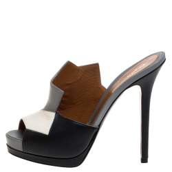 Pre Owned Fendi Multicolor Leather Color-Block Peep Toe Slide Sandals Size 39