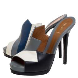 Pre Owned Fendi Multicolor Leather Color-Block Peep Toe Slide Sandals Size 39