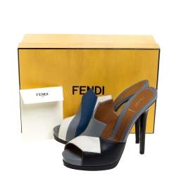 Pre Owned Fendi Multicolor Leather Color-Block Peep Toe Slide Sandals Size 39