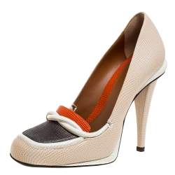 Pre Owned Fendi Multicolor Lizard Loafer Pumps Size 38