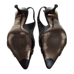 Pre Owned Fendi Black Leather Selleria Slingback Pointed Toe Sandals Size 37