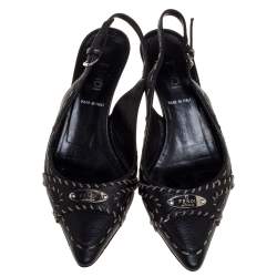 Pre Owned Fendi Black Leather Selleria Slingback Pointed Toe Sandals Size 37