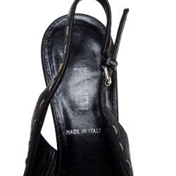 Pre Owned Fendi Black Leather Selleria Slingback Pointed Toe Sandals Size 37