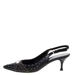 Pre Owned Fendi Black Leather Selleria Slingback Pointed Toe Sandals Size 37
