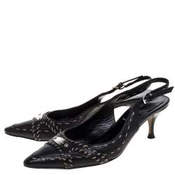Pre Owned Fendi Black Leather Selleria Slingback Pointed Toe Sandals Size 37
