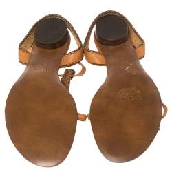 Pre Owned Fendi Brown Leather T Strap Flat Sandals Size 41