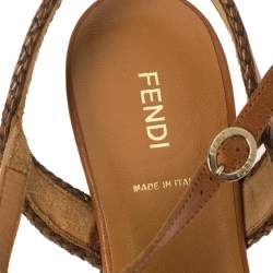 Pre Owned Fendi Brown Leather T Strap Flat Sandals Size 41