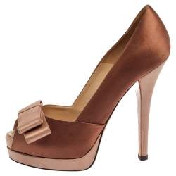 Fendi Two Tone Satin Bow Peep Toe Platform Pumps Size 39