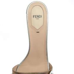 Pre Owned Fendi Metallic Bronze/Silver Leather Flowerland Slide Sandals Size 40