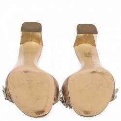 Pre Owned Fendi Metallic Bronze/Silver Leather Flowerland Slide Sandals Size 40