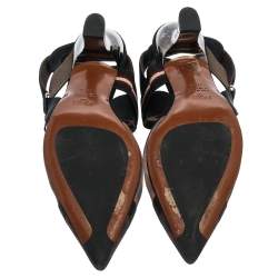 Pre Owned Fendi Black/Brown Mesh And Fabric Colibri Slingback Pumps Size 36.5