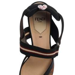 Pre Owned Fendi Black/Brown Mesh And Fabric Colibri Slingback Pumps Size 36.5