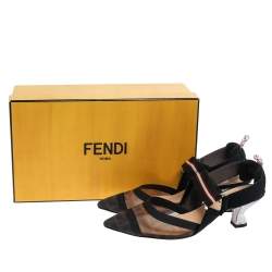 Pre Owned Fendi Black/Brown Mesh And Fabric Colibri Slingback Pumps Size 36.5