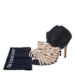 Pre Owned Fendi Black/Beige Fabric Strappy Sandals Size 40