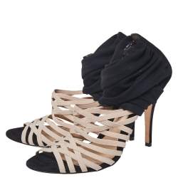 Pre Owned Fendi Black/Beige Fabric Strappy Sandals Size 40