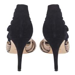 Pre Owned Fendi Black/Beige Fabric Strappy Sandals Size 40