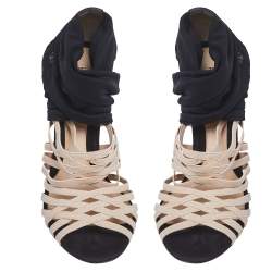 Pre Owned Fendi Black/Beige Fabric Strappy Sandals Size 40