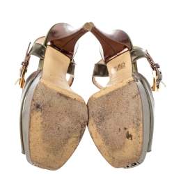 مملوكة مسبقًا Fendi Metallic Tri Color Fendista Platform T-Bar Ankle Strap Sandals Size 36