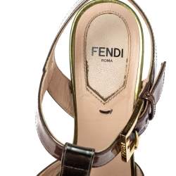 مملوكة مسبقًا Fendi Metallic Tri Color Fendista Platform T-Bar Ankle Strap Sandals Size 36