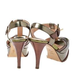 مملوكة مسبقًا Fendi Metallic Tri Color Fendista Platform T-Bar Ankle Strap Sandals Size 36