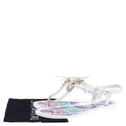 Pre Owned Fendi White Jelly Logo Charm Sunny Thong Flat Sandals Size 38