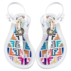 Pre Owned Fendi White Jelly Logo Charm Sunny Thong Flat Sandals Size 38