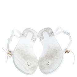 Pre Owned Fendi White Jelly Logo Charm Sunny Thong Flat Sandals Size 38
