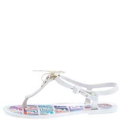 Pre Owned Fendi White Jelly Logo Charm Sunny Thong Flat Sandals Size 38
