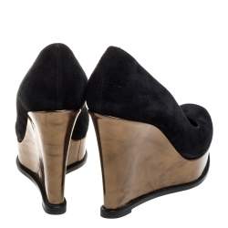 Pre Owned Fendi Black Suede Leather Wedge Platform Pumps Size 40