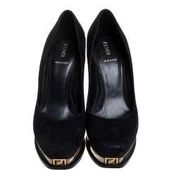 Pre Owned Fendi Black Suede Leather Wedge Platform Pumps Size 40
