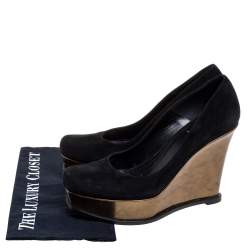 Pre Owned Fendi Black Suede Leather Wedge Platform Pumps Size 40