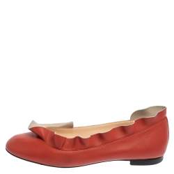 Fendi Red Leather Ruffle Trim Ballet Flats Size 39