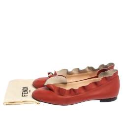 Fendi Red Leather Ruffle Trim Ballet Flats Size 39